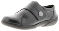 Dr Keller Rita Womens Occupational Nurse Low Wedge Walking Leather Shoes, black leather slip-on shoe with adjustable strap and cushioned sole for healthcare professionals.