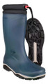 Dunlop Blizzard Mens/Womens Pull On Rubber Tall Wellington Wellie Boots, blue waterproof rubber boots with black cushioned upper edge and sturdy tread sole for outdoor wear.