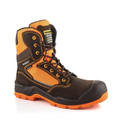 Buckbootz BVIZ1 Mens Zip Up S7S Composite Safety Ankle Boots, safety boots in black and orange with reinforced toe and durable sole.