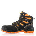 Buckbootz BVIZ2 Mens Lace Up S7S Composite Safety Ankle Boots, black and orange safety work boots with waterproof design and reinforced toe for protection.