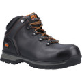 Timberland Pro Splitrock XT Mens Composite Toe Work Safety Boots, black leather boots with orange laces and rugged rubber sole.