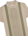 Lambretta Mens Vintage Classic Mod Ska Casual Smart Polo, beige polo shirt with green and beige striped accents and a small logo patch on the chest.