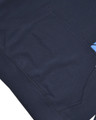 Lambretta Mens Racing Stripe Pull Over Sweatshirt Hooded Hoodie, close-up of dark navy hoodie with a front pocket and blue racing stripe detailing