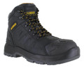 DeWalt Hadley Mens S3 Size Zip Steel Toe Work Lace Up Boots, black leather safety boots with yellow accents, lace-up front, steel toe cap, rugged sole, and reinforced toe protection.