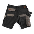 Scruffs Worker Plus Holster Mens Multi Pocket Cargo Shorts, black and gray work shorts with multiple pockets and a holster for tools.