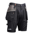Scruffs Worker Plus Holster Mens Multi Pocket Cargo Shorts, black and grey work shorts with multiple pocket designs for tool storage and durability.