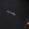 Scruffs Harbour Mens Micro Fleece Zip Up Jacket Coat, close-up of black fleece fabric with embroidered 'scruffs' logo.