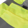 Scruffs High Visibility Mens Hi-Viz Technial Zip Up Vest, close-up view of the bright yellow reflective safety vest with high visibility strips and a zip-up front.