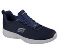 Skechers Dynamight Mens Slip On Comfort Memory Foam Trainers, navy blue athletic slip-on shoes with breathable mesh upper and cushioned sole.