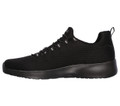 Skechers Dynamight Mens Slip On Comfort Memory Foam Trainers, black athletic slip-on sneaker with breathable mesh upper and cushioned sole.