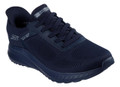 Skechers Bobs Squad Chaos Solid Step Mens Slip-Ins Casual Trainers, navy blue sneaker with breathable mesh upper and cushioned sole.