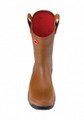 Dunlop Rigpro Lined Mens Steel Toe/Midsole S5 Rigger Boots, front view of tan rubber safety boot with steel toe and midsole protection, red lining inside and sturdy sole.