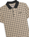 Lambretta Mens Check Classic Mod Ska Casual Smart Polo, beige and black checked pattern polo shirt with black collar and buttons.