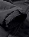 Lambretta Mens Padded Hooded Classic Badge Parka, close-up of the sleeve with adjustable Velcro strap and textured fabric.