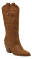 Rocket Dog Feria Women's Mid Calf Cowboy Western Pull-On Boots, stylish brown leather cowboy boots with decorative stitching and a mid-height heel.