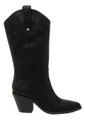 Rocket Dog Feria Womens Mid Calf Cowboy Western Pull On Boots, black leather cowboy boot with decorative stitching and a chunky heel.