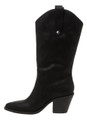 Rocket Dog Feria Womens Mid Calf Cowboy Western Pull On Boots, black leather cowboy boot with decorative stitching and a chunky heel.