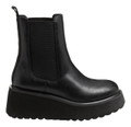 Rocket Dog Heyday Womens Ankle Pull On Dealer Chelsea Boots, black leather ankle boots with elastic side panels and chunky platform sole.