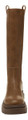Rocket Dog Drea Womens Tall Knee High Full Zip Up Wedge Boots, front view of the brown leather knee-high boot with full zip closure, rounded toe, and chunky wedge sole.