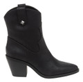 Rocket Dog Feather Womens Classic Cowboy Pull On Western Boots, black leather ankle boots with a pointed toe and low block heel.