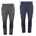 JCB Mens 4-Way Stretch Cargo Work Trade Trousers - 31/33 Leg, pair of durable navy and grey work trousers with multiple cargo pockets and reinforced knee areas for heavy-duty trades and construction work.