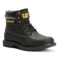 Caterpillar Colorado 2.0 ICON Mens Casual Lace Up Ankle Boots, black leather construction with yellow logo patches, durable rubber sole, and padded collar for comfort.