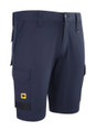 JCB 4-Way Stretch Mens Premium Cargo Work Trade Shorts, navy blue cargo shorts with multiple pockets, zippers, and a flexible, durable fabric design for professional trade and workwear.