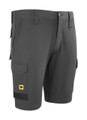 JCB 4-Way Stretch Mens Premium Cargo Work Trade Shorts, grey shorts with multiple pockets including a cargo pocket on the side.