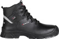 Cofra Wigan Mens/Unisex Composite Toe Midsole Safety S7 Leather Work Boots, black work boots with reinforced toe, high ankle support, and rugged sole designed for industrial safety and durability.