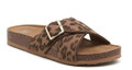 Rocket Dog Annie Womens Casual Flip Flop Slide On Sandals, brown slide sandal with leopard print and adjustable buckle strap.