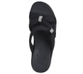 Skechers Rumble On High Class Womens Wedge Sandals, black slip-on sandals with fabric straps and rhinestone embellishments.