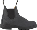 Blundstone 587 Mens Classic Pull On Chelsea Dealer Ankle Boots, black leather slip-on work boots with elastic side panels and rugged sole for durability and comfort.