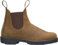 Blundstone 562 Mens Classic Pull On Chelsea Dealer Ankle Boots, side view of a tan leather slip-on ankle boot with elastic side panels and pull tabs.