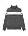 Lambretta Mens Track Vintage Jacket SKA MOD Scooter Coat, stylish black zip-up track jacket with white stripes on the chest and sleeves.