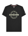 Lambretta Mens Paisley Target Logo Smart Classic Retro T-Shirt, black T-shirt featuring a large circular paisley pattern with the Lambretta logo across the center.