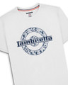 Lambretta Mens Paisley Target Logo Smart Classic Retro T-Shirt, white T-shirt featuring a navy paisley pattern target logo with Lambretta branding across the center, stylish and vintage-inspired design.