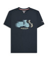 Lambretta Mens Scooter Design Logo Smart Classic Retro T-Shirt, navy blue t-shirt with a digital-styled Lambretta scooter graphic and the text 'Lambretta a way of life' on the front.