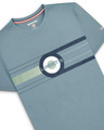 Lambretta Mens Target Band Logo Smart Classic Retro T-Shirt, light blue T-shirt with Lambretta logo in a circle and horizontal stripes design.