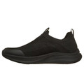 Skechers Bobs Moda Flex Chill Dawn Womens Slip On Casual Trainers, black breathable mesh slip-on sneakers with cushioned sole and pull tabs on heel for easy wear.