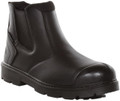 Regatta Professional Mens Dealer Pull On S3 Waterproof Safety Boots, black slip-on work boots with durable waterproof leather, reinforced toe cap, and slip-resistant sole.