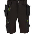 Regatta Infiltrate Mens Holster Multi-Pocket Work Shorts, black work shorts with multiple utility pockets and zippers, designed for durability and convenience.