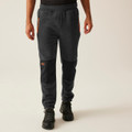 Regatta Jeopardize Mens Work Trade Comfort Joggers, dark gray and black jogger pants with zippered pockets and padded knee panels.