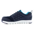 Reebok Excel Light Womens S1P SR Safety Toe/Midsole Trainers, navy blue and light blue athletic safety shoes with protective toe and midsole features.