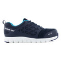 Reebok Excel Light Womens S1P SR Safety Toe/Midsole Trainers, navy blue athletic work shoes with breathable mesh and protective toe cap.
