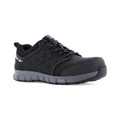 Reebok Excel Light Mens S3 SR Safety Toe/Midsole Trainers, black safety work shoes with protective toe cap and slip-resistant sole.