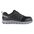 Reebok Excel Light Mens S1P SR Safety Toe/Midsole Trainers, black and grey safety shoes with protective toe cap and lightweight sole designed for work safety.
