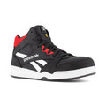 Reebok BB4500 Mens Mid S3 Safety Composite Toe/Midsole Ankle Boots, black and red safety work boots with white sole and laces.