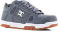 DC Work Crew Stag Mens Work Safety S3 Composite Toe/Midsole Trainers, grey safety work shoes with lace-up design, durable synthetic upper, and slip-resistant sole.