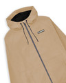 Lambretta Mens Ripstop Hooded Classic Jacket Coat, beige waterproof jacket with a zipper front, adjustable drawstring hood, and Lambretta logo patch on chest.