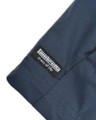 Lambretta Mens Ripstop Hooded Classic Jacket Coat, close-up of navy blue ripstop fabric with a black and white Lambretta logo patch on the sleeve.